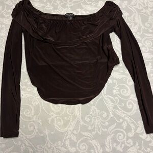 PrettyLittleThing Brown Long Sleeve Crop Top